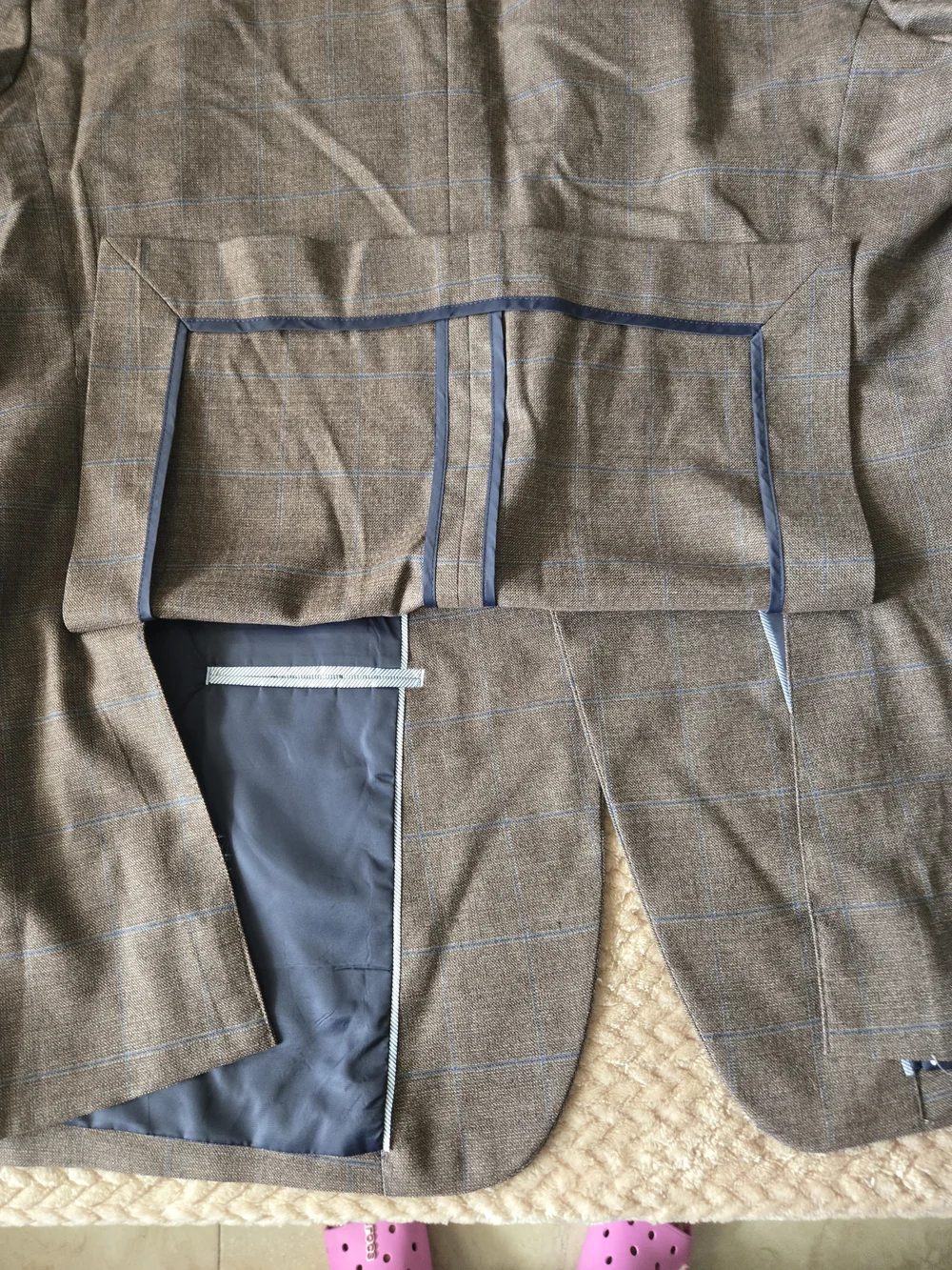 Jos. A. Bank 1905 Brown Blue Windowpane Wool Sport Coat Blazer 48L Tailored Fit